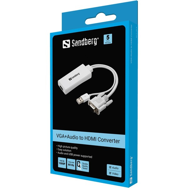 Sandberg kábel átalakító - vga+audio to hdmi converter