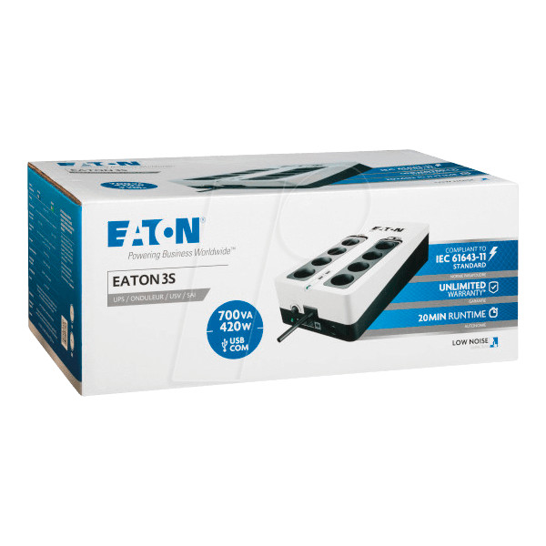 Eaton szünetmentes 700va - 3s700d (8 schuko kimenet, standby, usb, vonal védelem, szoftver)