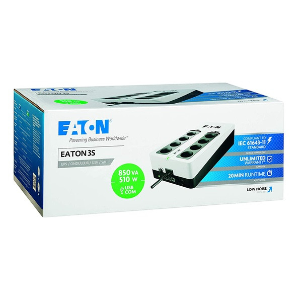 Eaton szünetmentes 850va - 3s850d (8 schuko kimenet, standby, usb, vonal védelem, szoftver)