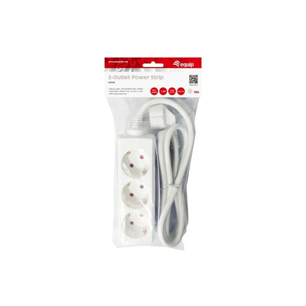 Equip hálózati elosztó - 245550 (3 schuko, max.: 3500w, 1,5m kábel, fehér)