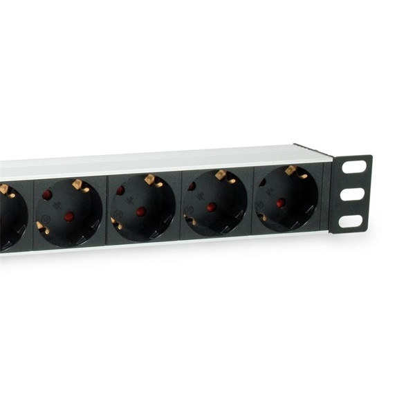 Equip hálózati elosztó - 333292 (schuko, 9 schuko, rack 1u, 1,8m kábel, aluminium, fekete)