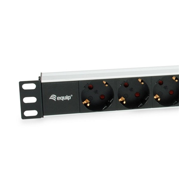 Equip hálózati elosztó - 333292 (schuko, 9 schuko, rack 1u, 1,8m kábel, aluminium, fekete)