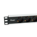 Equip hálózati elosztó - 333292 (schuko, 9 schuko, rack 1u, 1,8m kábel, aluminium, fekete)