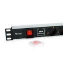 Equip hálózati elosztó - 333309 (schuko, 7 schuko, rack 1u, túlfeszültség védelett, 1,8m kábel, aluminium, fekete)