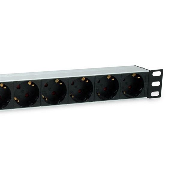 Equip hálózati elosztó - 333309 (schuko, 7 schuko, rack 1u, túlfeszültség védelett, 1,8m kábel, aluminium, fekete)