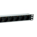 Equip hálózati elosztó - 333309 (schuko, 7 schuko, rack 1u, túlfeszültség védelett, 1,8m kábel, aluminium, fekete)