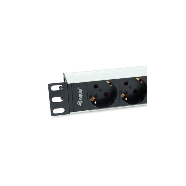 Equip hálózati elosztó - 333311 (c14, 4x schuko, rack 1u, 1,8m kábel, aluminium, fekete)