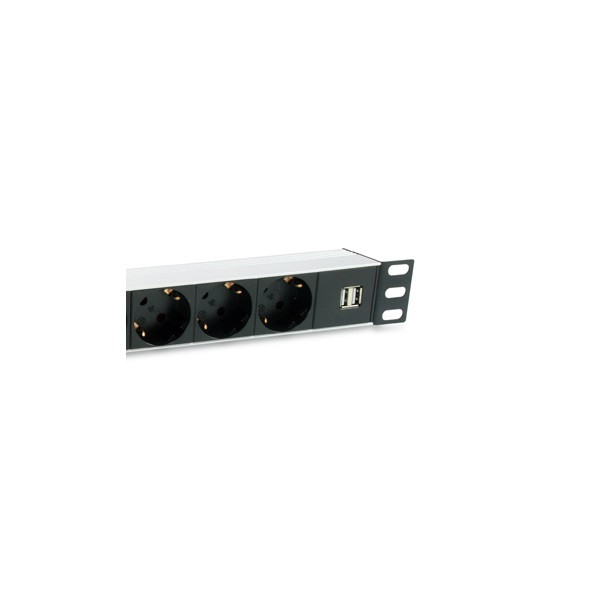 Equip hálózati elosztó - 333315 (schuko, 7x schuko/2x usb, rack 1u, 1,8m kábel, aluminium, fekete)