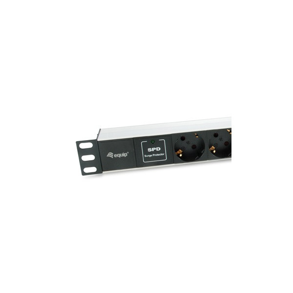 Equip hálózati elosztó - 333315 (schuko, 7x schuko/2x usb, rack 1u, 1,8m kábel, aluminium, fekete)