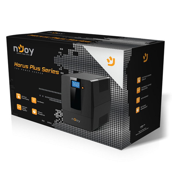 Njoy szünetmentes 2000va - horus plus 2000 (4 schuko, line-interaktív, rj45 védelem, usb, szoftver, lcd kijelző, fekete)