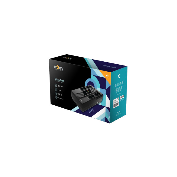 Njoy szünetmentes 600va - token 600 (2x4 schuko, line-interaktív, hid usb, túlfeszültség védett, fekete)