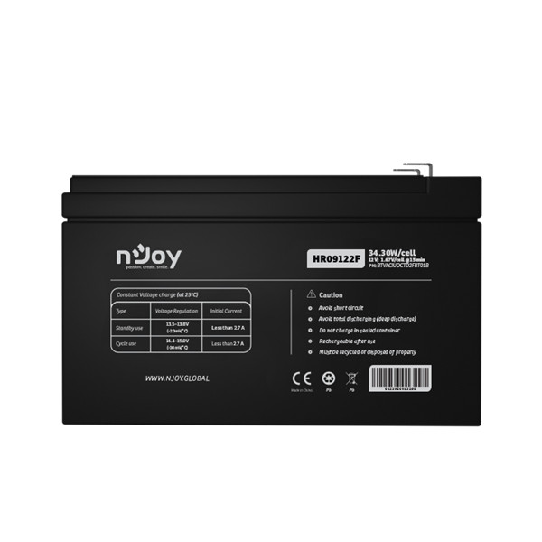 Njoy szünetmentes akkumulátor - hr09122f (12v/9ah, high rate discharge,  long-life, t2/f2, zárt, gondozás mentes, agm)