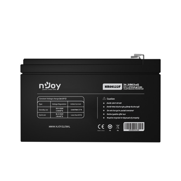 Njoy szünetmentes akkumulátor - hr09122f (12v/9ah, high rate discharge,  long-life, t2/f2, zárt, gondozás mentes, agm)