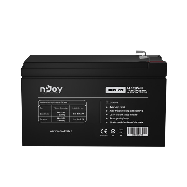 Njoy szünetmentes akkumulátor - hr09122f (12v/9ah, high rate discharge,  long-life, t2/f2, zárt, gondozás mentes, agm)
