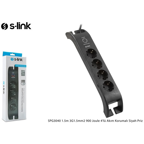 S-link túlfeszültségvédő - spg3040 black (4 aljzat, max.3680 watt, 900 joule, fekete)