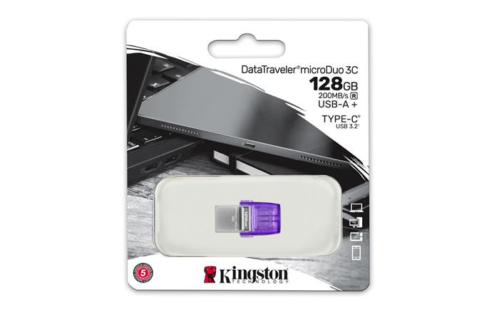 Pendrive, 128GB, USB 3.2, USB/USB-C, KINGSTON "DT MicroDuo 3C"