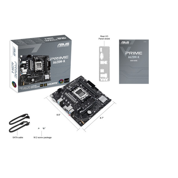Asus alaplap - amd prime a620m-k am5 (a620, 2xddr5 7200+mhz, 1xgbe lan, 1xm.2, 4xsata3, vga+hdmi)
