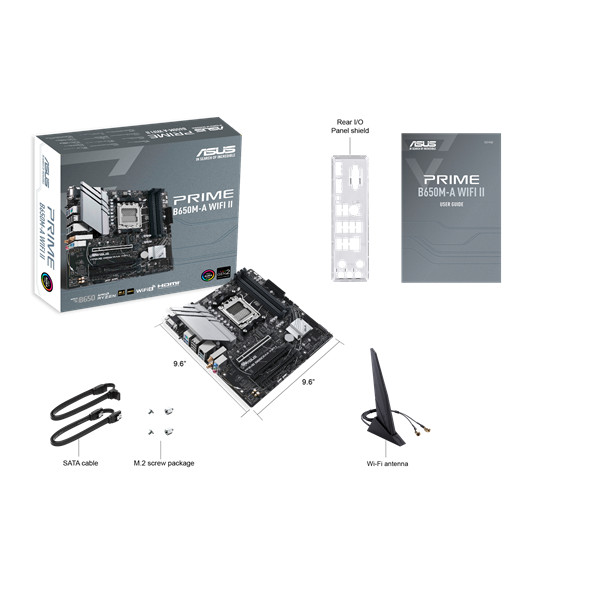 Asus alaplap - amd prime b650m-a wifi ii am5 (b650, atx, 4xddr5 6400+mhz, 4xsata3, 2x m.2, hdmi+dp+vga)