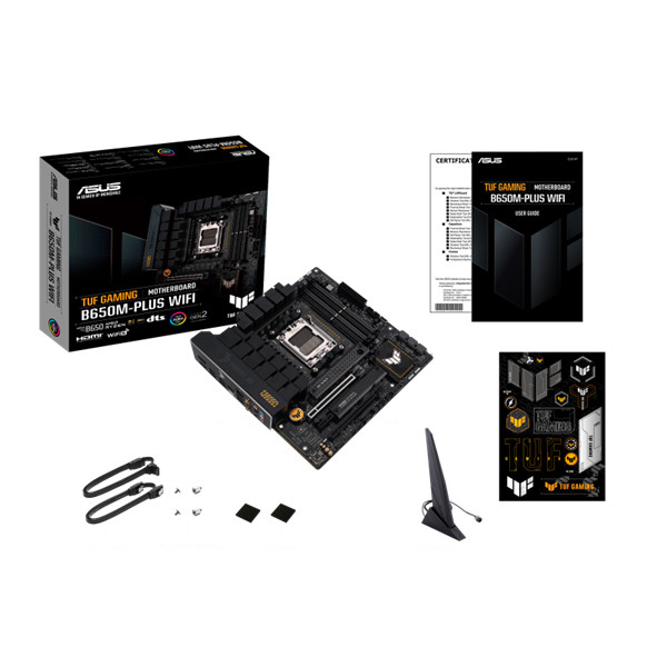 Asus alaplap - amd tuf gaming b650m-plus wifi am5 (b650, micro-atx, 4xddr5 6400+mhz, 4xsata3, 2x m.2, hdmi+dp)