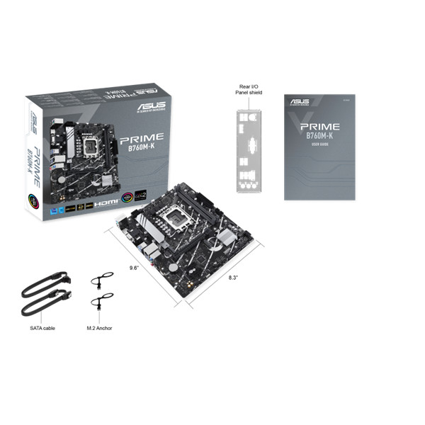 Asus alaplap - intel prime b760m-k s1700 (b760, 2xddr5 8000mhz, 4xsata3, 2xm.2, hdmi+vga)