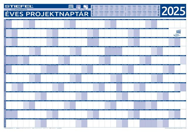 Éves tervező és projekt naptár, kétoldalas, fémléces, kék színű filctollal, 70x100 cm, 2025 évi, STIEFEL