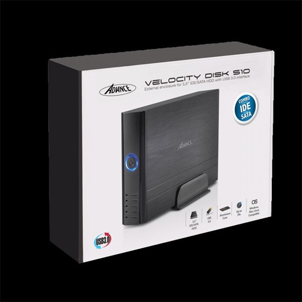 Advance külső hdd ház 3.5" - velocity disk s10 (usb-a3.0 to sata/ide, külső táp, fekete)