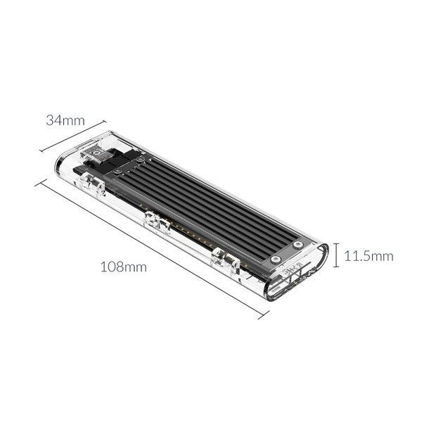Orico külső m.2 ház - tcm2f-c3-bk (m.2 ngff, usb-c 3.1, max.: 2 tb, 5 gbps, fekete/átlátszó)