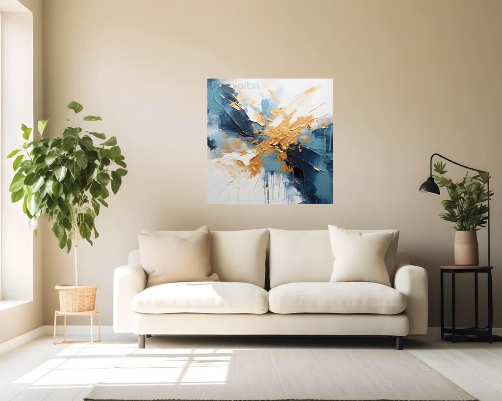 Golden Splash on Azure Canvas