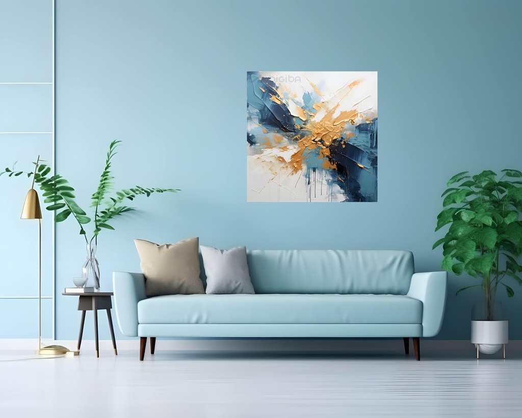 Golden Splash on Azure Canvas