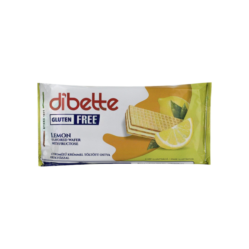 Dibette citrom ízű krémmel töltött mártatlan ostya, fruktózzal gluténmentes 50 g