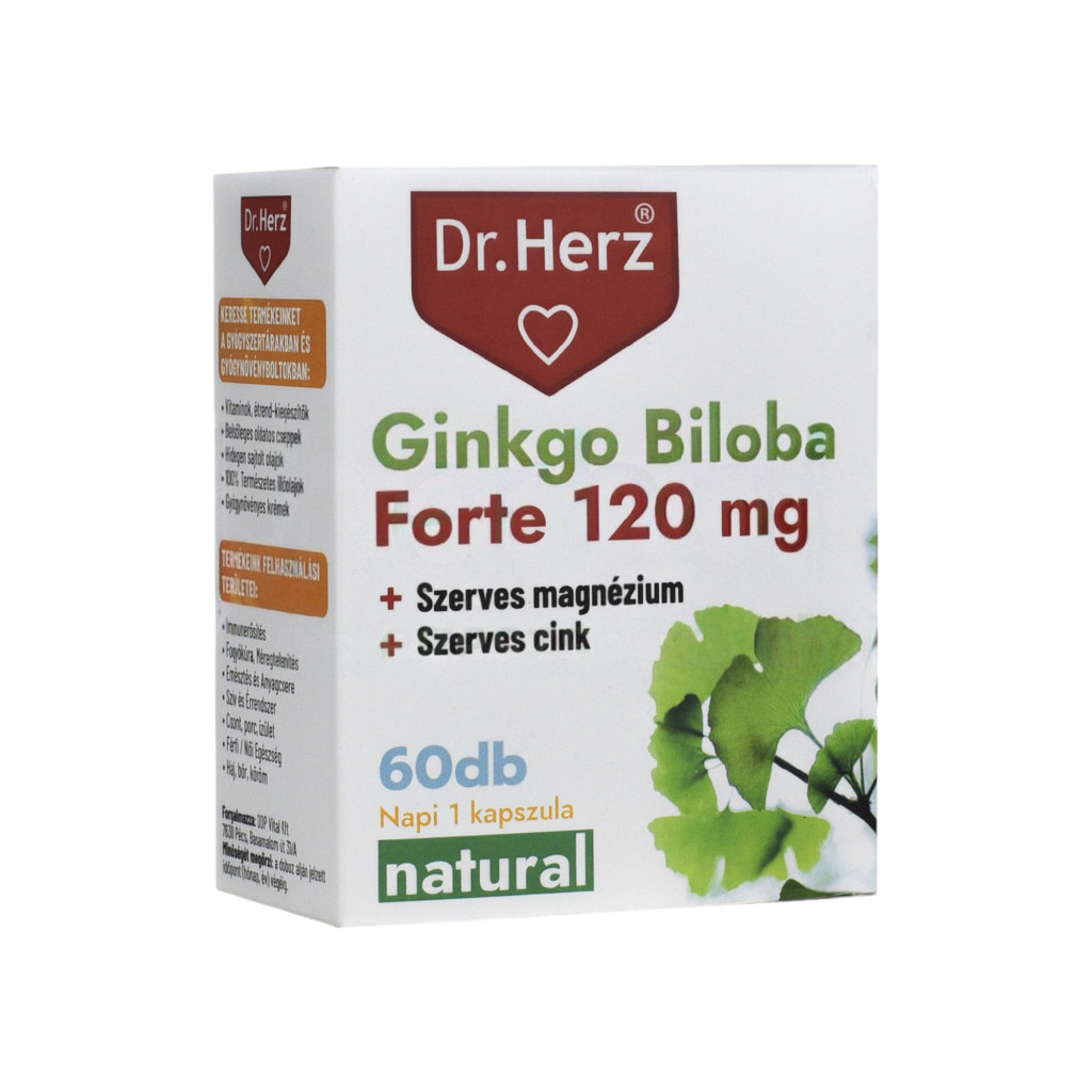 DR.HERZ GINKGO BILOBA FORTE 120MG+SZERVES MAGNÉZIUM+SZERVES CINK KAPSZULA 60DB