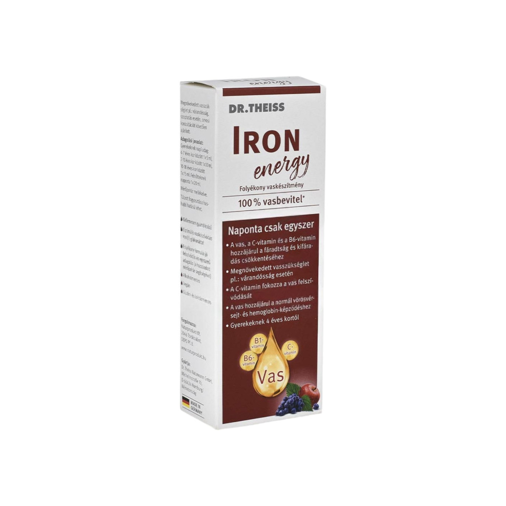 Dr.Theiss iron energy folyékony étrend-kiegészítő vassal és vitaminokkal, édesítőszerrel 250 ml