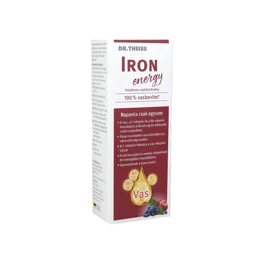 Kapalný doplněk stravy Dr. Theiss Iron Energy s železem a vitamíny, sladidlo, 500 ml