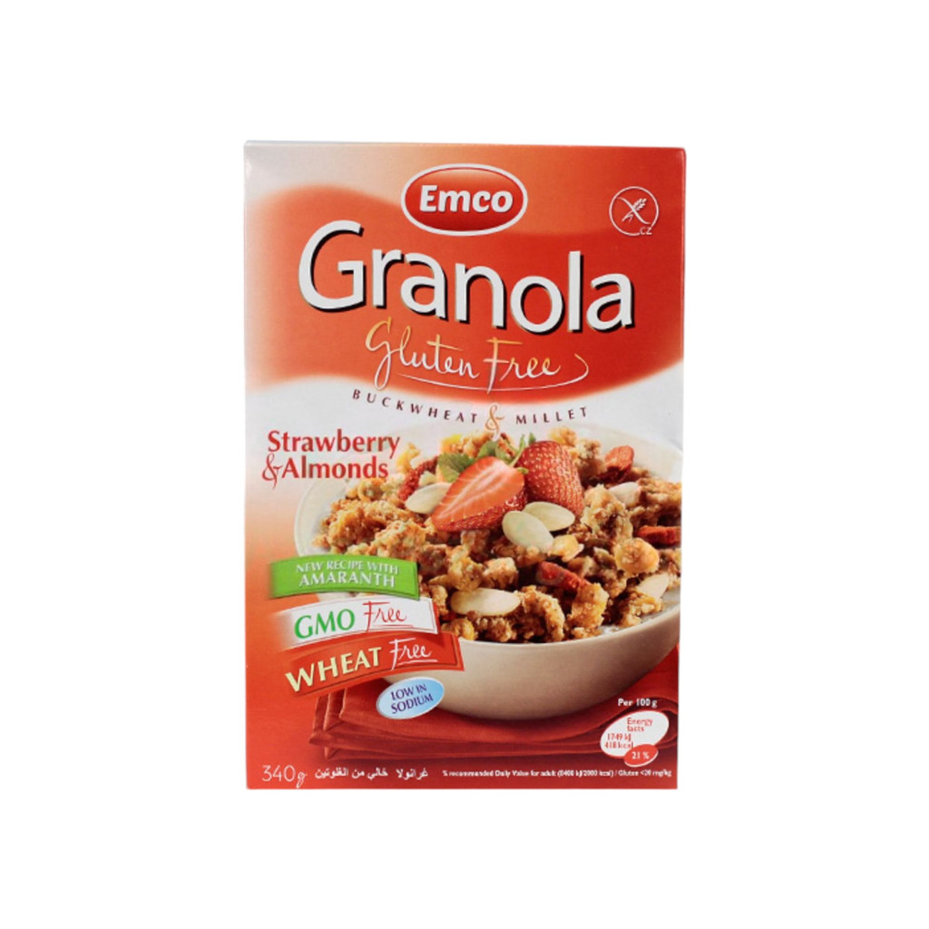 Emco glutenfreies Müsli mit Erdbeeren und Mandeln, 340 g Schachtel