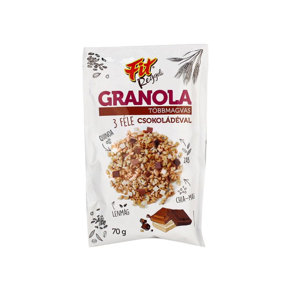 Müsli sănătos pentru micul dejun, cu semințe și 3 tipuri de ciocolată, 70 g