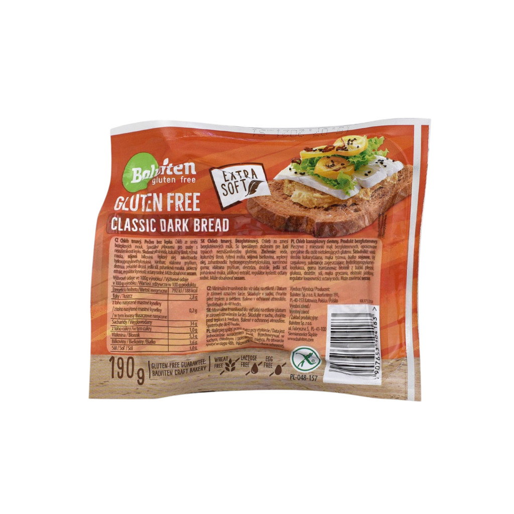 GLUTÉNMENTES BALVITEN SZELETELT BARNA KENYÉR 190 g
