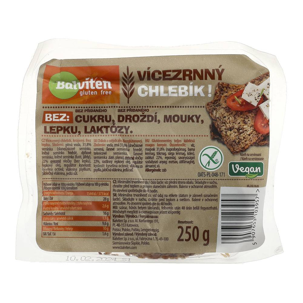 GLUTÉNMENTES BALVITEN TELJES KIŐRLÉSŰ MAGVAS KENYÉR 250 g