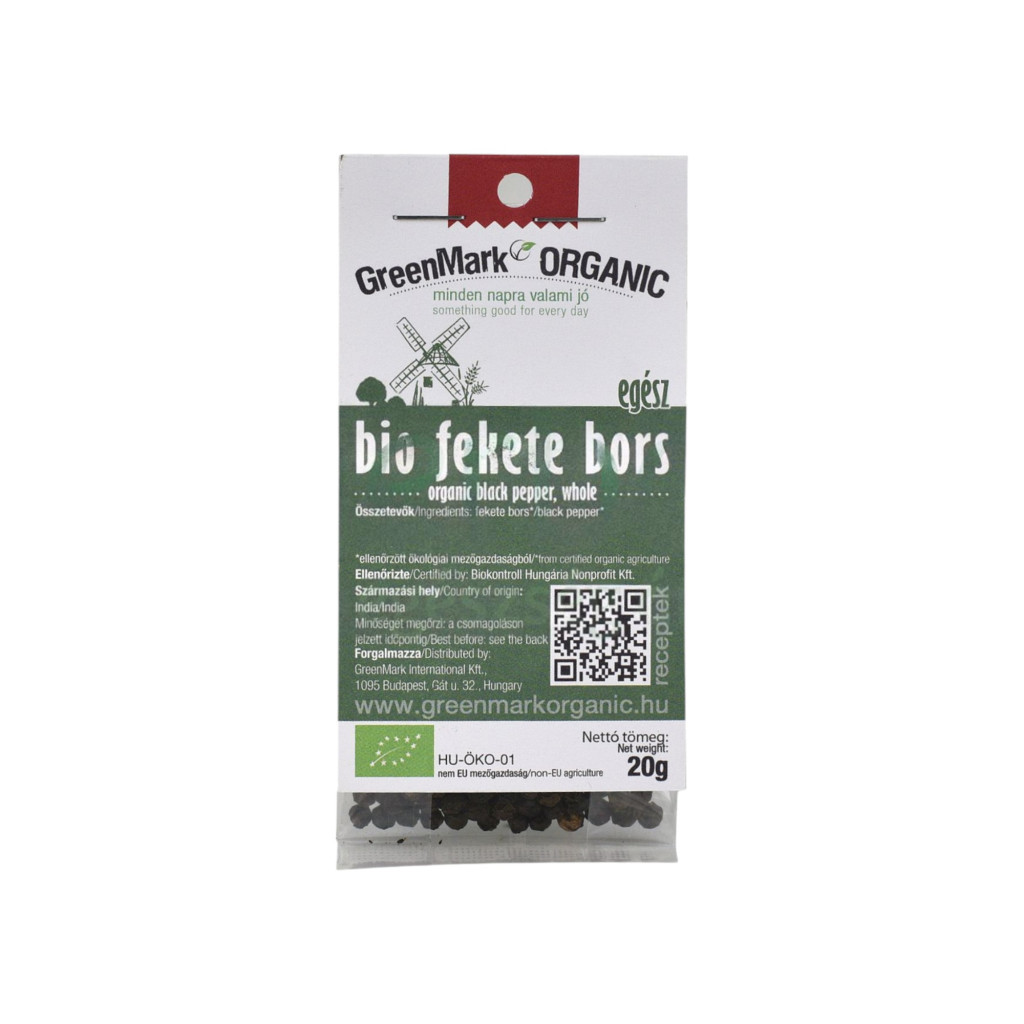 Piper negru întreg bio Greenmark, 20 g