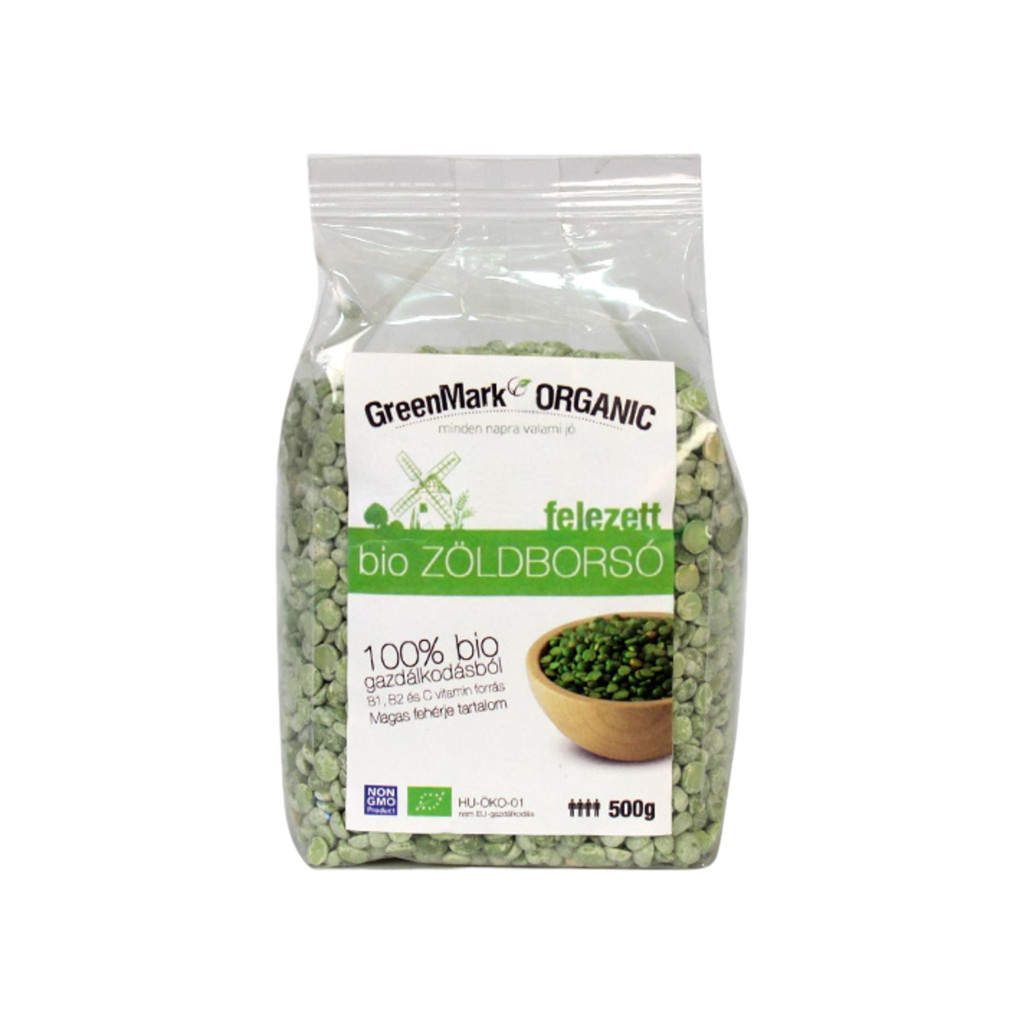 Bio zelený hrášek značky Greenmark na půlku 500 g