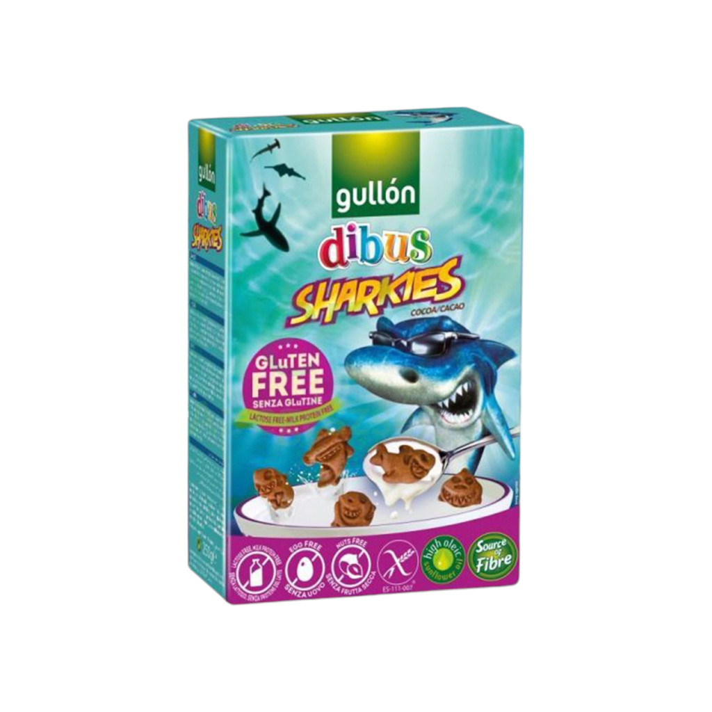 Bezlepkové raňajkové sušienky Gullón Dibus Sharkies 250 g