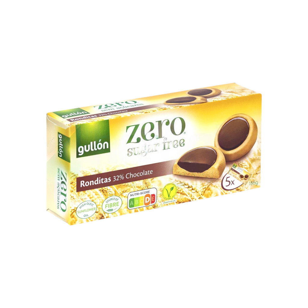 Gullón runde Kekse mit dunkler Schokoladenfüllung, gesüßt mit Süßstoff, 186 g