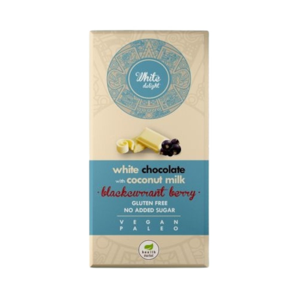 Piața de sănătate paleo White Delight cu ciocolată albă și afină neagră 80 g