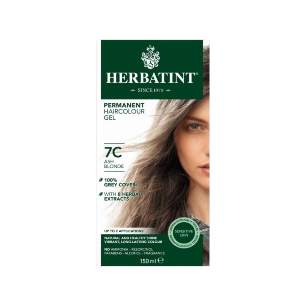VOPSEA DE PĂR NATURALĂ PERMANENTĂ HERBATINT 7C (BLOND CENUȘIU) 150 ml