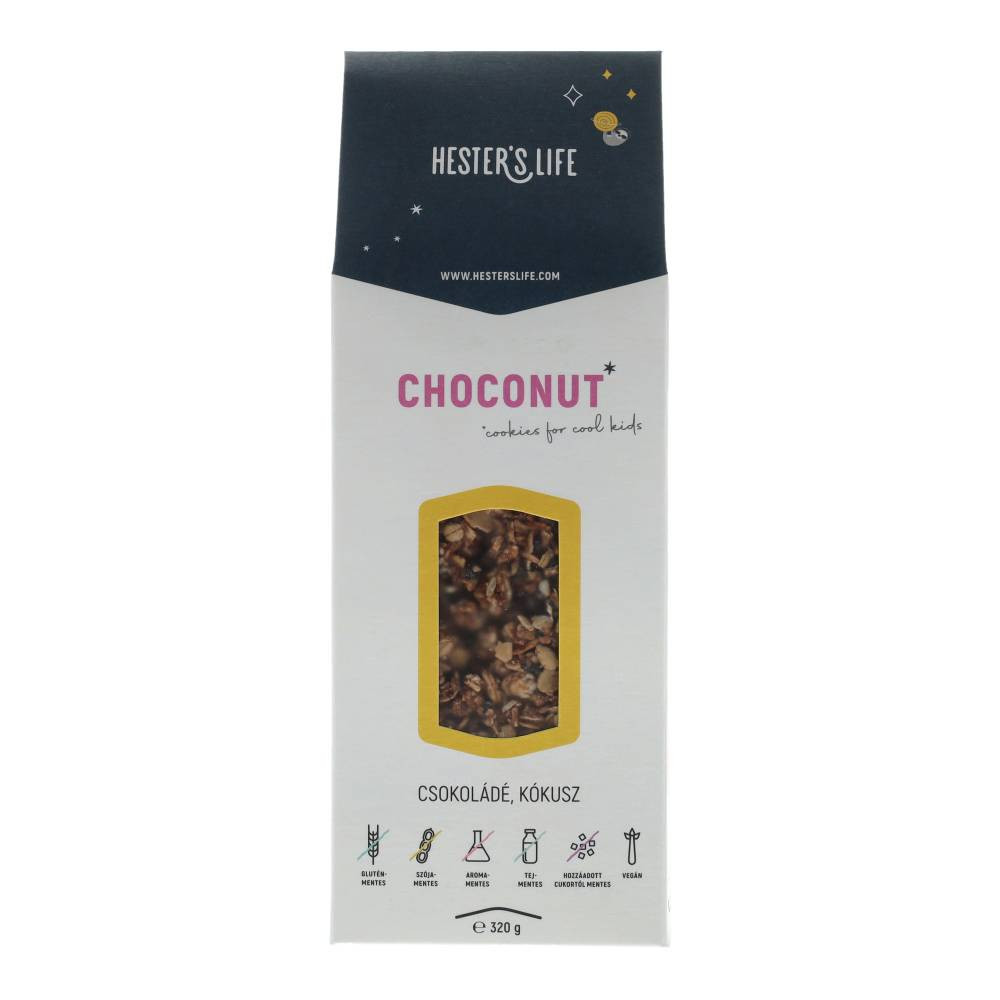 Hesters life choconut cookies csokoládés kókuszos gabonapehely 320 g