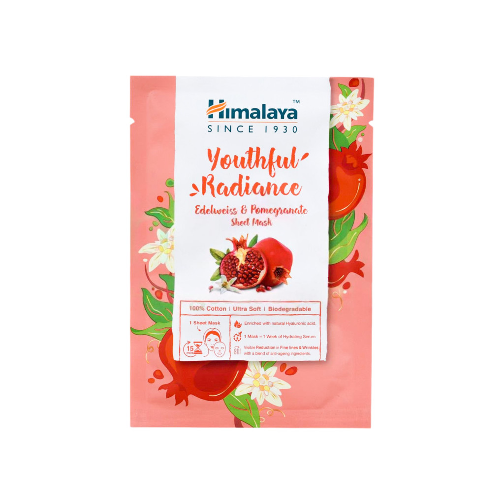 Himalaya textilmaszk fiatalos ragyogás havasi gyopárral és gránátalmával 30 ml