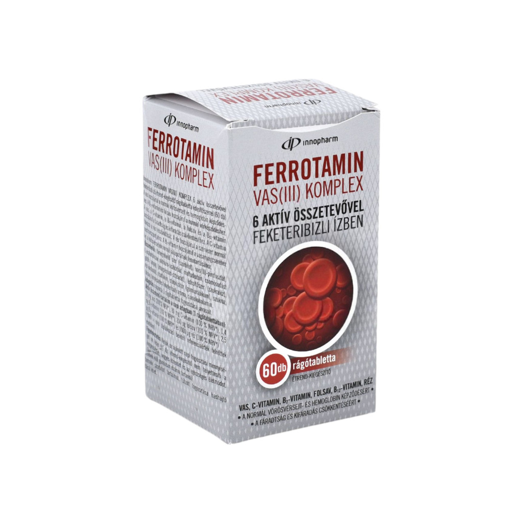 Kautabletten mit Schwarze-Johannisbeere-Geschmack, mit 6 aktiven Inhaltsstoffen, FERROTAMIN INNOPHARM Eisen (III) Komplex, 60 Stück