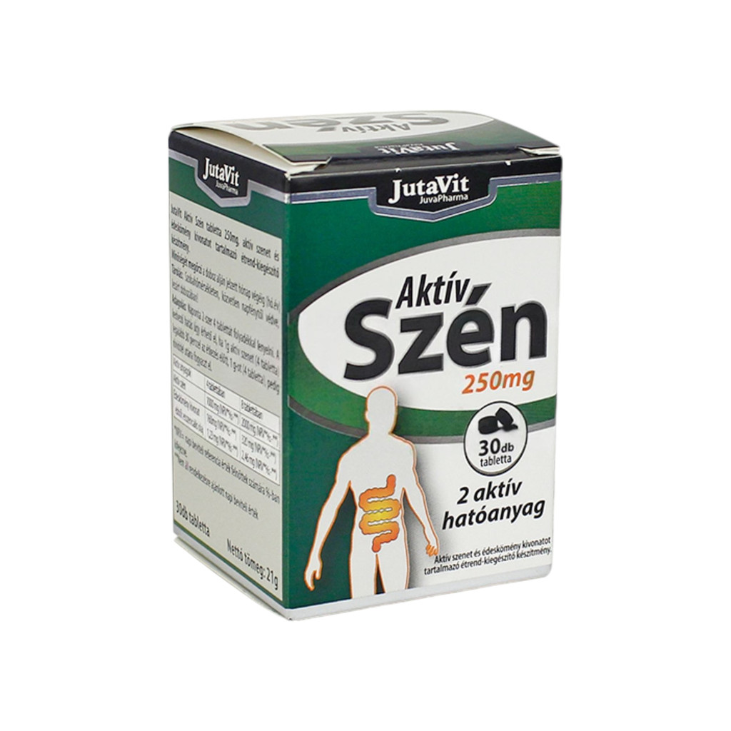 Aktívne tablety so zníženým obsahom uhlia JutaVit 250 mg, 30 ks