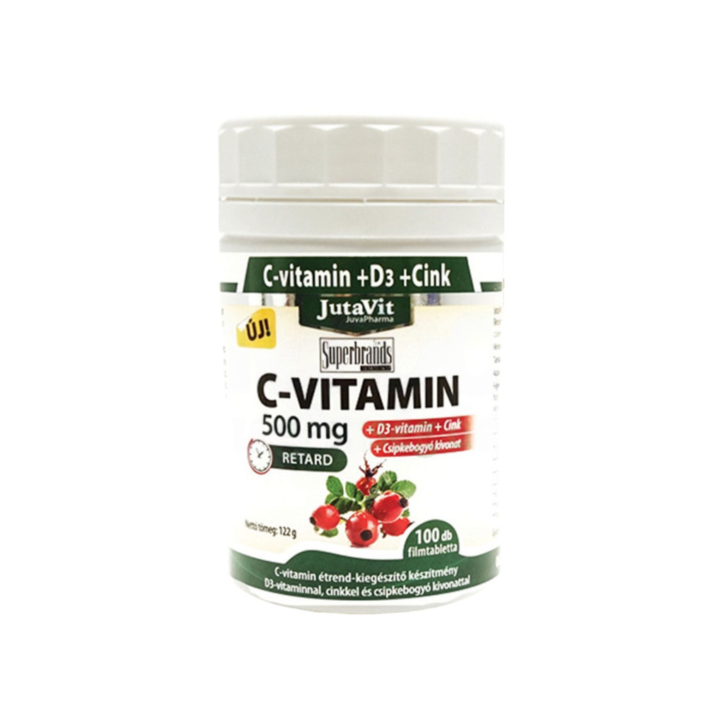 Jutavit Vitamín C 500 Mg Retard + Extrakt z Ružových Bôbov + D3 + Zinok, 100 ks