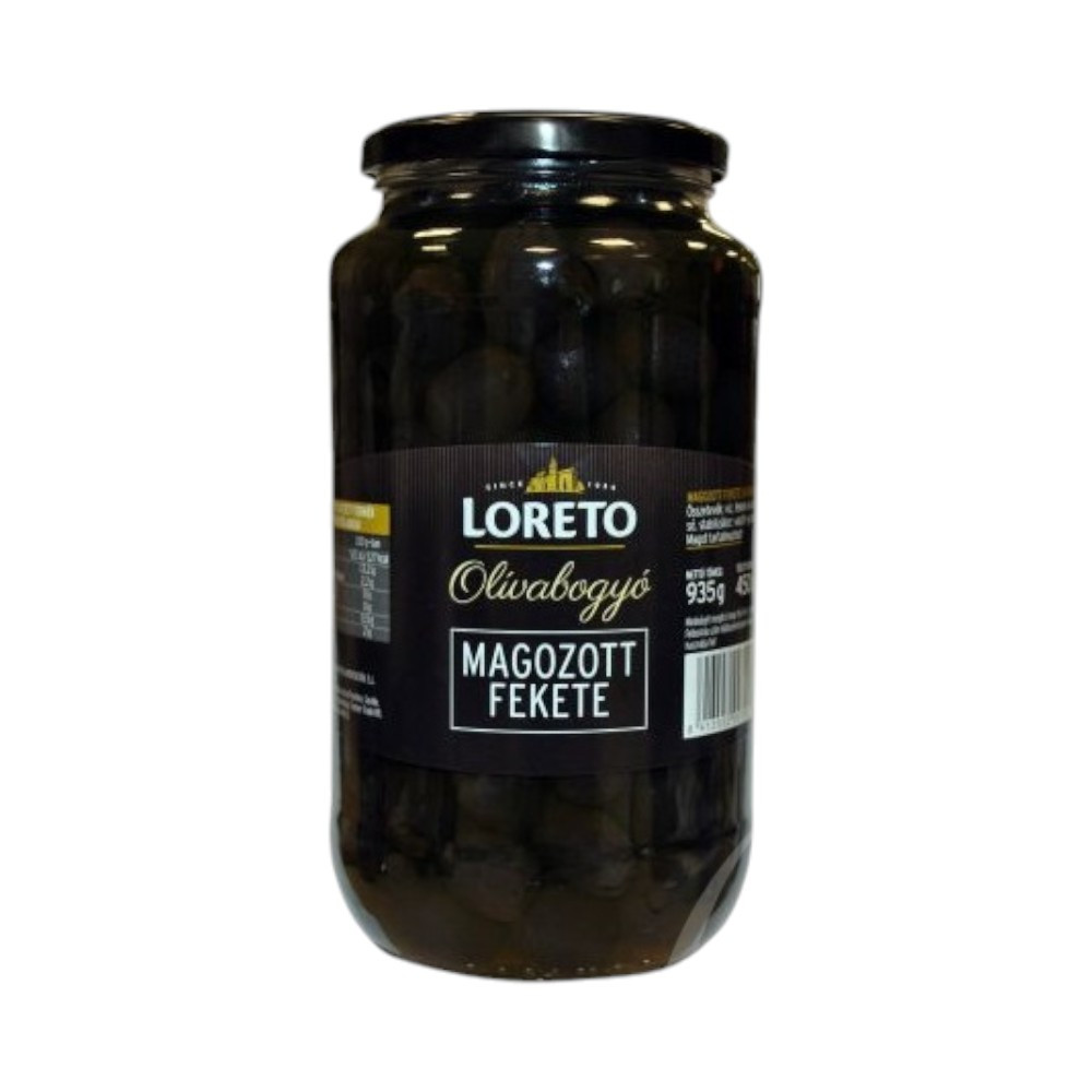 Loreto magozott fekete olivabogyó 935 g