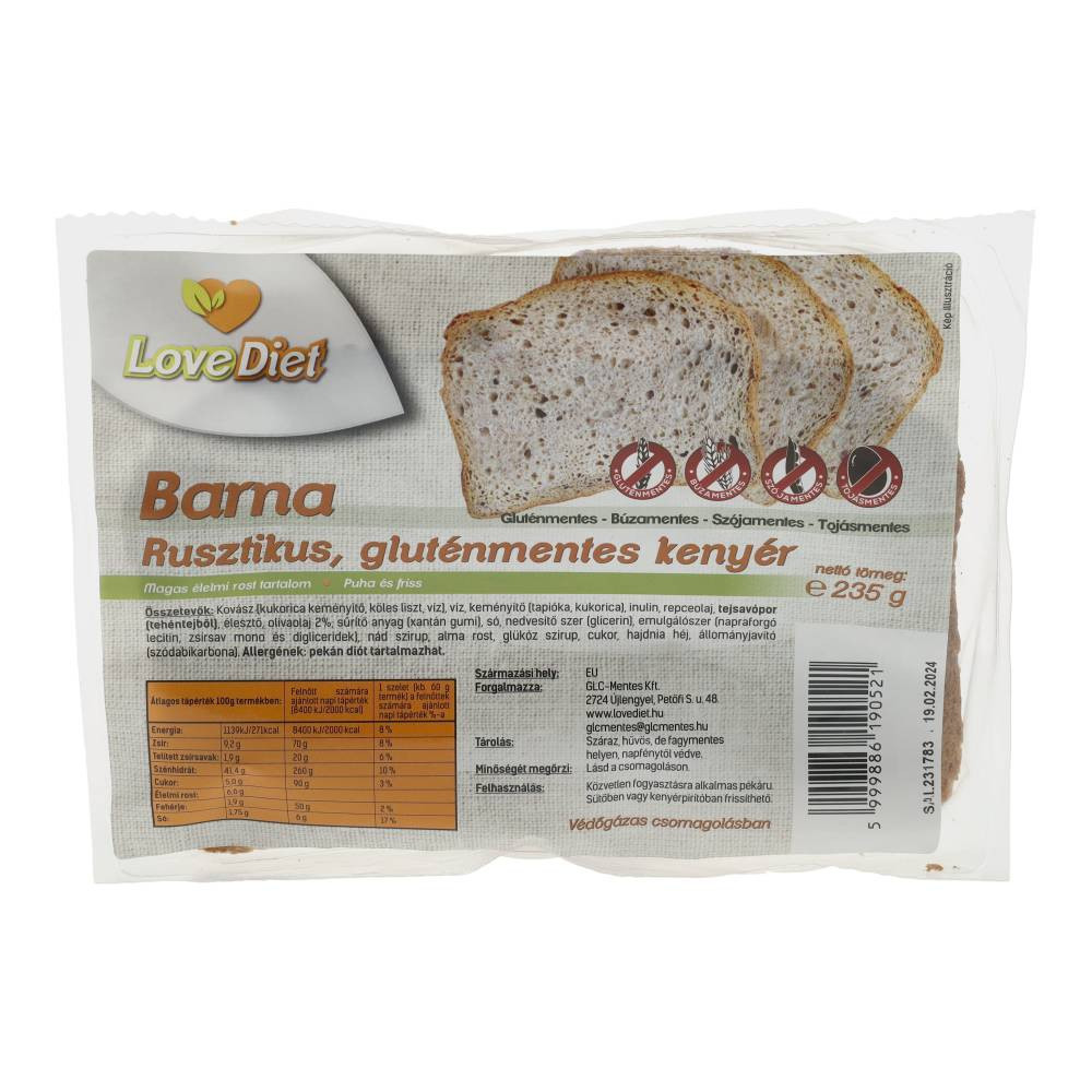 Love Diet Gluténmentes rusztikus barna kenyér 235 g